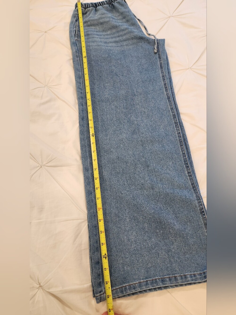 Wide Leg Mid Rise Drawstring Pull On Relaxed Cozy Jeans Size M - Picture 8 of 10
